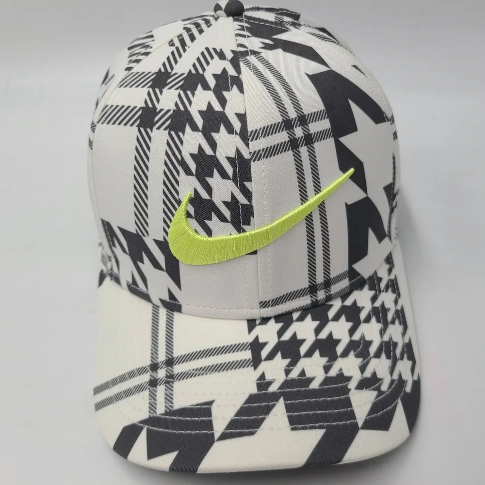 Nike Hat Strapback White Black Yellow Plaid Houndstooth Golf Classic99 Dri-Fit‎